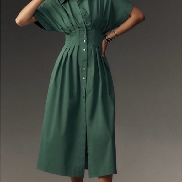 Anthropologie Dresses & Skirts - Anthropologie Tobie Forest Green Button-Front Dress